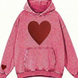Oversized acid wash puffy heart hoodie
